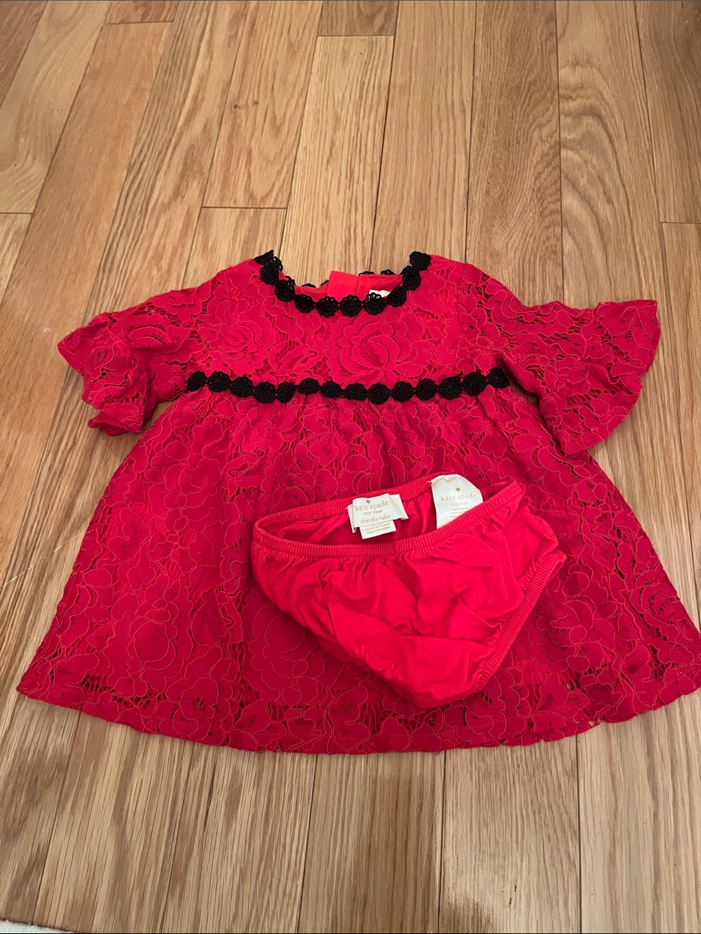 kate spade Red Lace Baby Dress with Black Trim
